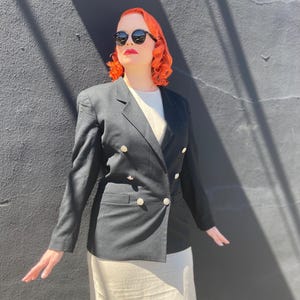 Zwart wollen Liz Claiborne-blazerkostuum uit de jaren 80
