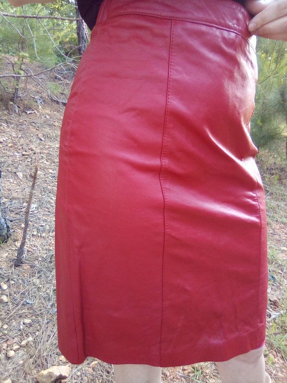 Red Leather Pencil Skirt /David Benjamin/80's/90'… - image 6
