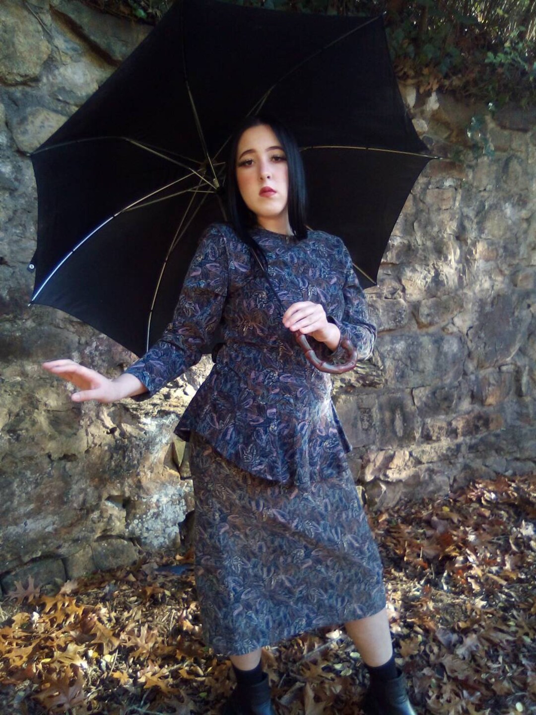 Tobael Brand 1980's Peplum Dress /feather Cordaroy Design/back Zipper