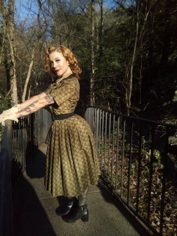 1940's-50's Leslie Fay /Pin Up Dress/Gorgeous Oli… - image 8