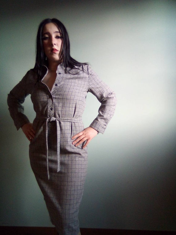 Kay Windsor 1970 s Thick Wool Button Down Dress plaid Design long Sleeve Vintage Original Etsy