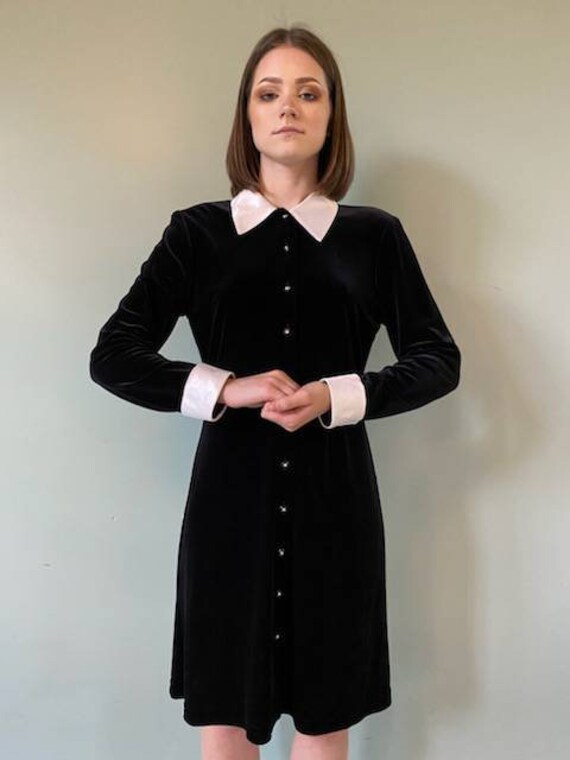 Wednesday Addams Dress/black Velvet/ Gemstone Buttons/ Silk - Etsy Hong Kong