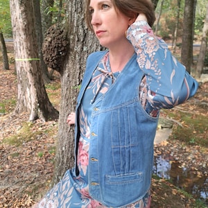1980’s Brittania Jean Vest with Button Down Closure/ Accented Pleated Design/ Side Pockets/Back Buckle