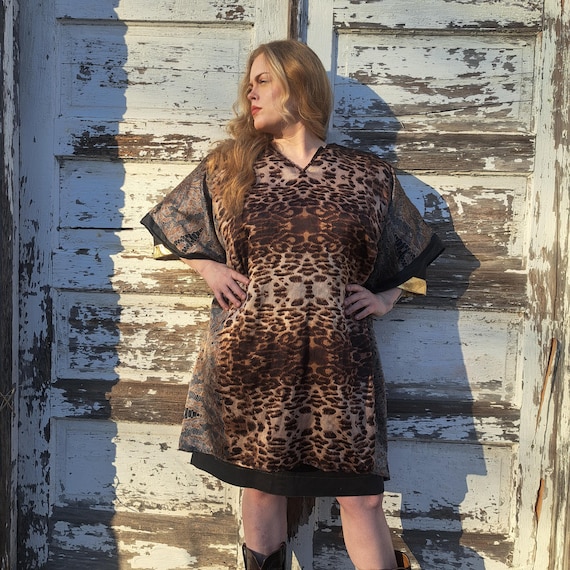 Vestido caftán corto mini/estampado de guepardo/estampado animal