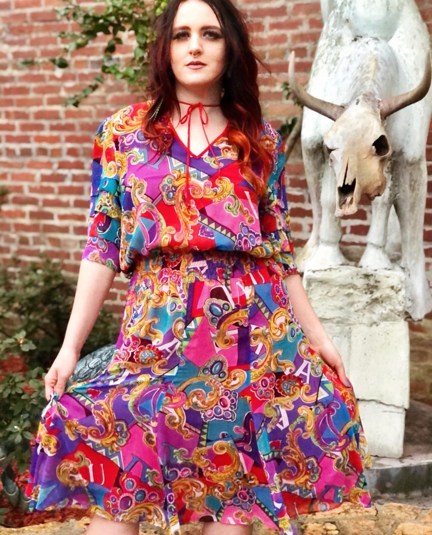 Bejeweled Maximalist Print 1980s Diane Freis Dress - Etsy