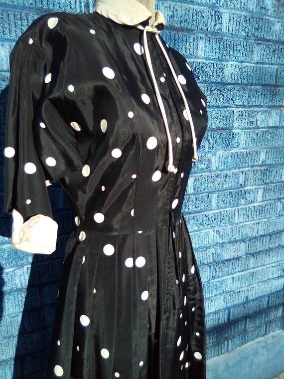 1950's Polkadot Black and White Cosmic Gal Silk S… - image 6