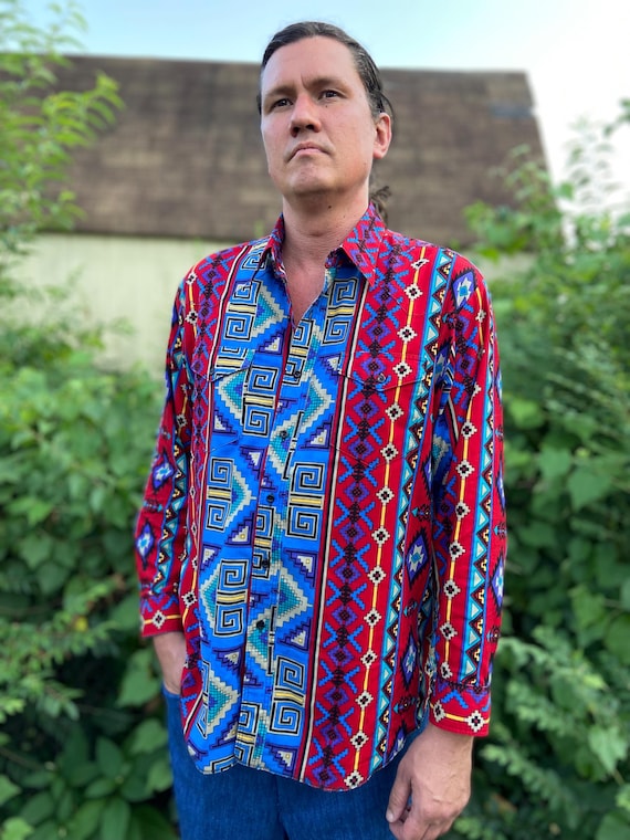 1980s Southwest Print Wrangler Western Shirt XL - Etsy