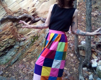Patchwork Skirt/Quilt Skirt/1970's/Handmade