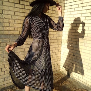 Polkadot Black and White Sheer Long Sleeve 1950&#39;s Dress