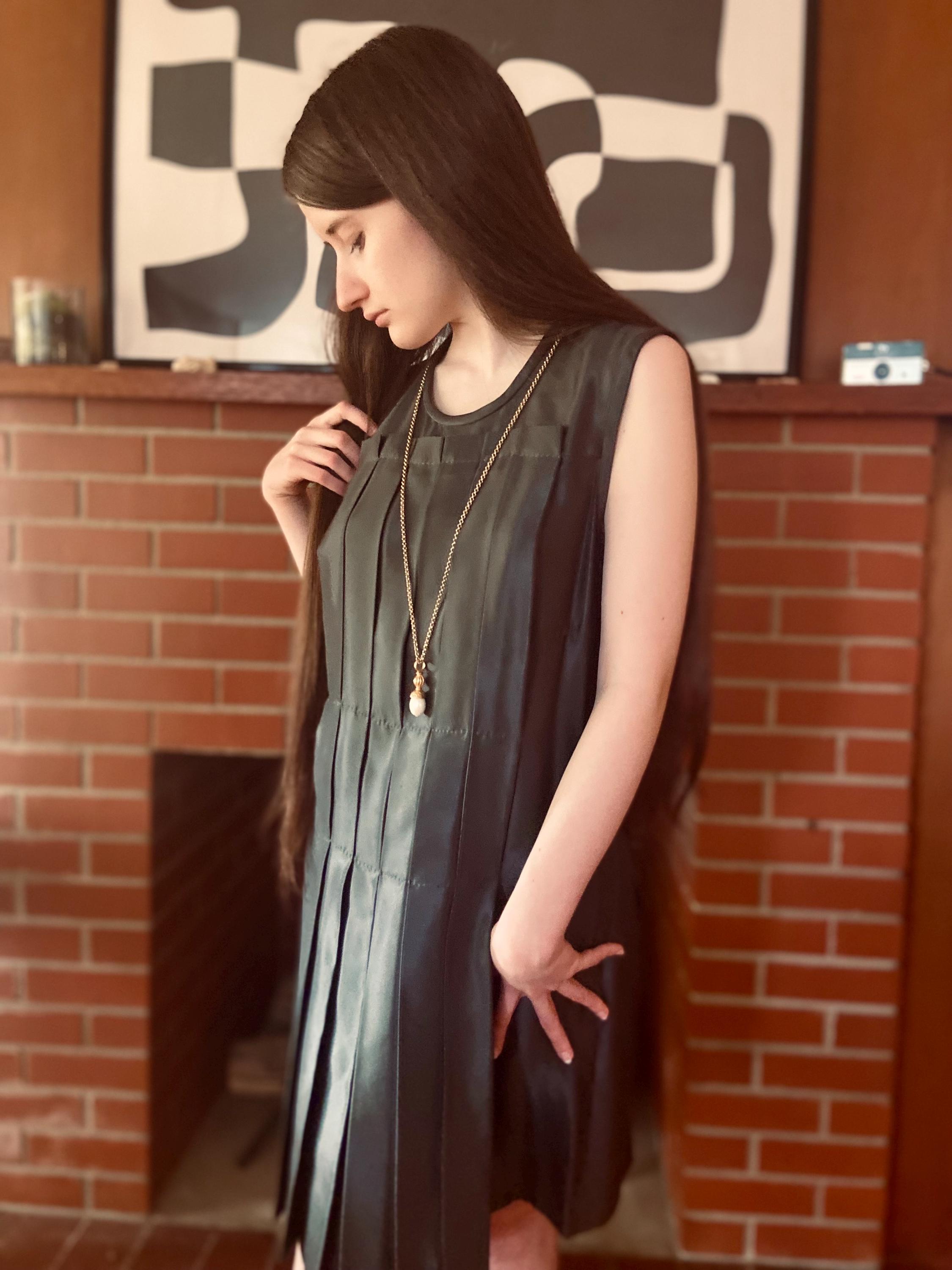 Louis Vuitton Minimalism Pleated Charcoal Gray Silk Shift Dress - Etsy