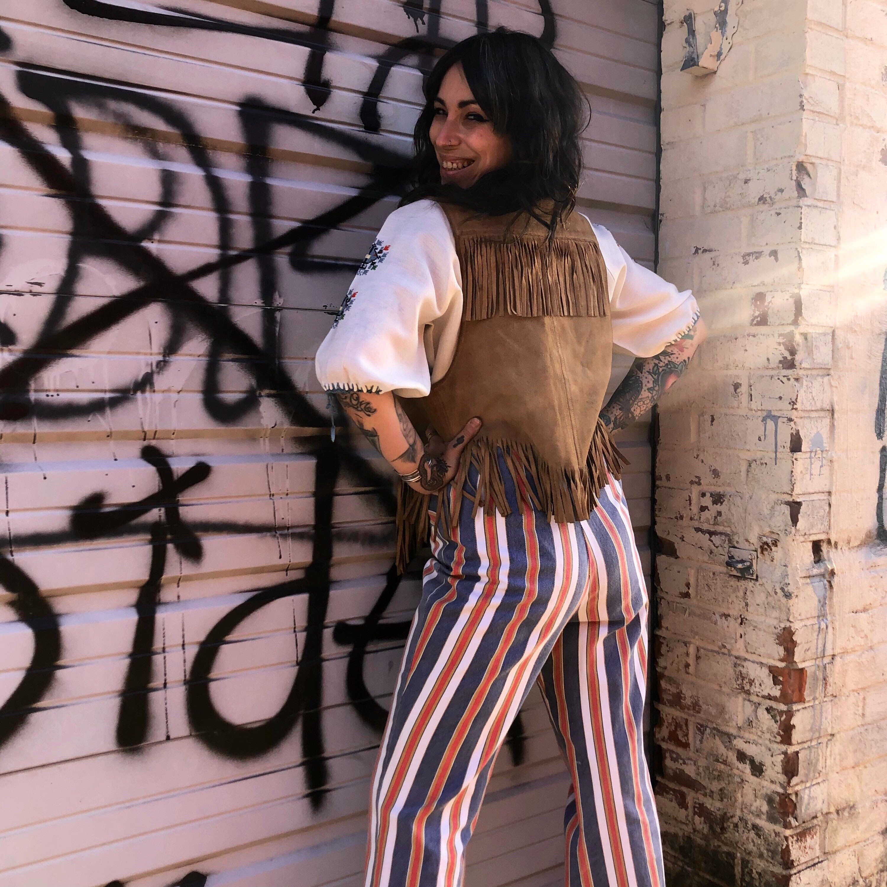 Stripe Hippie 1960s / 1970s Lace up Hip Hugger Bell Bottoms