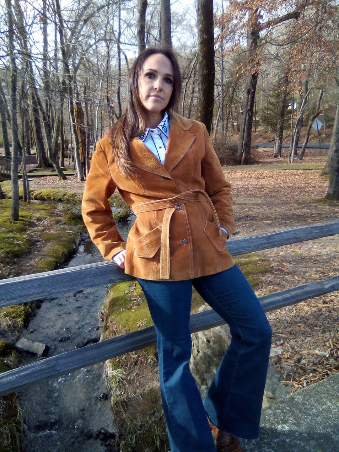 Soft Suede / Leather Jacket With Slanted Pockets and Matching Belt