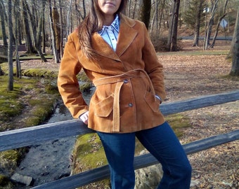 Soft Suede / Leather Jacket with Slanted Pockets and Matching Belt 1960's/70's/PRICE DROP!!!