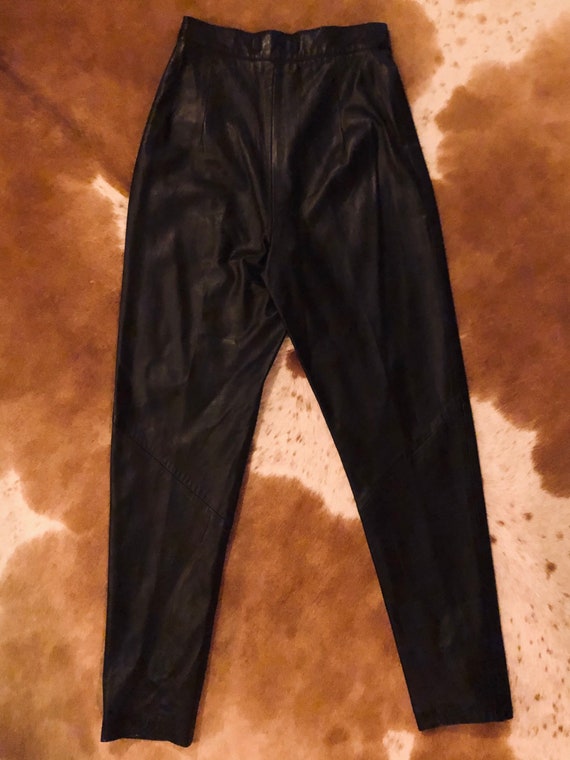 Black Leather Tapered 1980s EREZ Pants - image 8