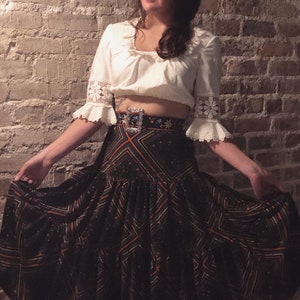 1960s Folk Peasant Hippy Boho Tiered Skirt