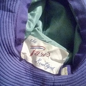 The Paris Boutique Velvet Violet / 1950's/60's Floppy Brim Hat/ Complete with Matching Ribbon Decor image 9