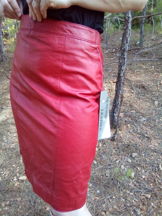 Red Leather Pencil Skirt /David Benjamin/80's/90'… - image 4