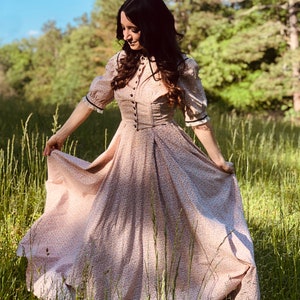 Blueberry Print 3 Piece Gunne Sax Cottagecore Style Handmade Vintage Prairie Dress