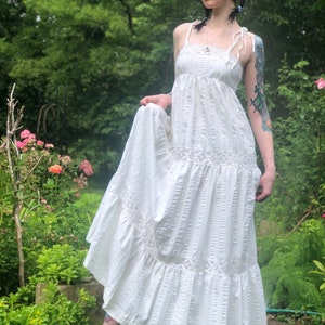 1960s / 1970s White Seersucker Sundress w/ Crochet by ACT 1 New York image 10