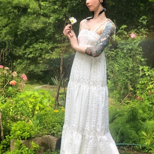 1960s / 1970s White Seersucker Sundress w/ Crochet by ACT 1 New York