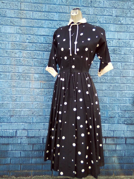 1950's Polkadot Black and White Cosmic Gal Silk S… - image 5