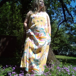 Abito estivo in cotone floreale XL anni '60 - Alice Polynesian Fashions