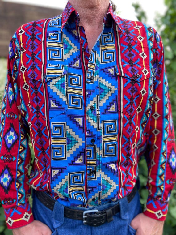 1980s Southwest Print Wrangler Western Shirt XL - Etsy