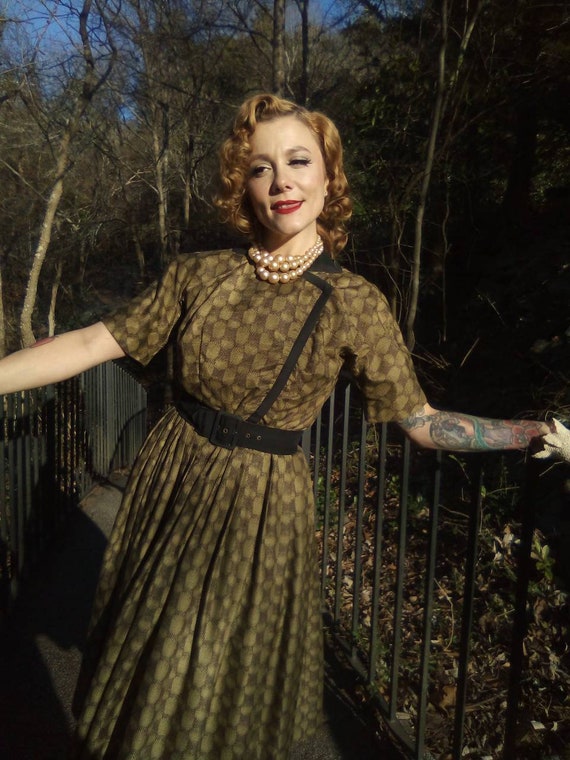 1940's-50's Leslie Fay /Pin Up Dress/Gorgeous Oli… - image 3