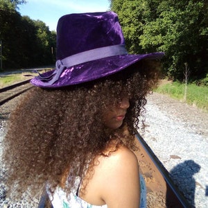 The Paris Boutique Velvet Violet / 1950's/60's Floppy Brim Hat/ Complete with Matching Ribbon Decor image 1