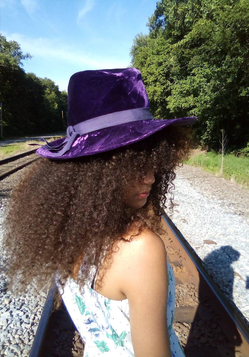 The Paris Boutique Velvet Violet / 1950's/60's Floppy Brim Hat/ Complete with Matching Ribbon Decor image 1