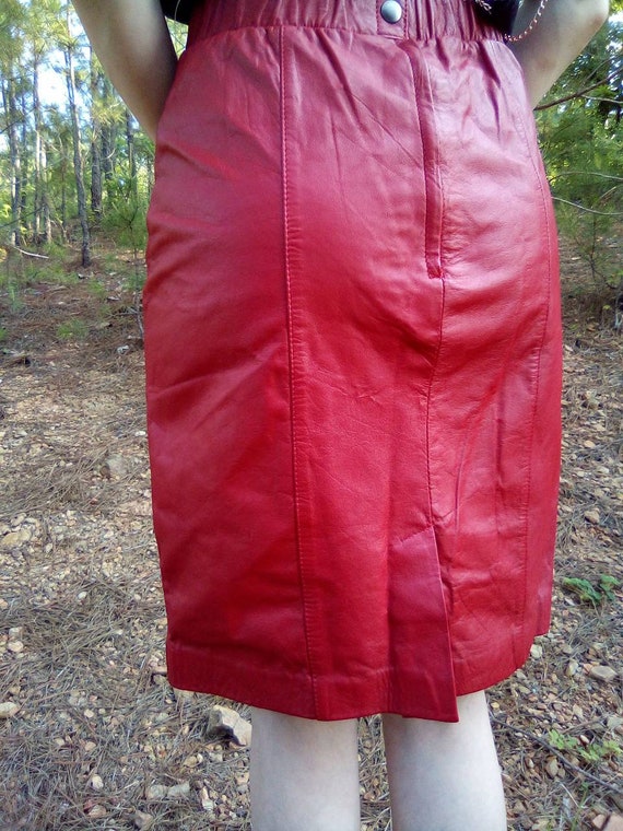 Red Leather Pencil Skirt /David Benjamin/80's/90'… - image 8