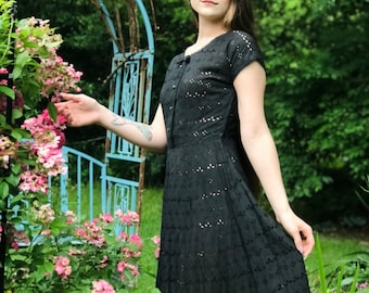 Black Eyelet Fit & Flare 1950s Dress