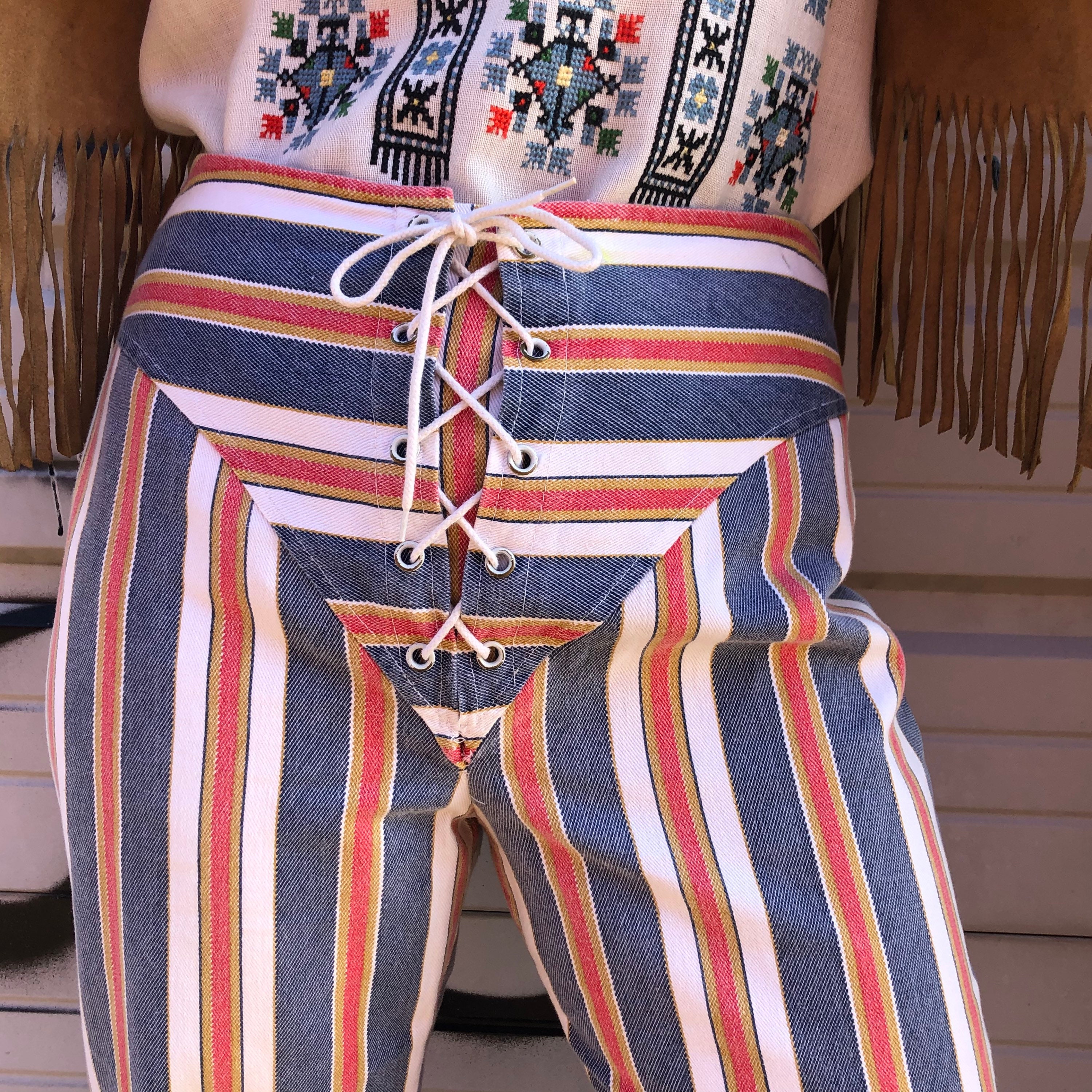 Stripe Hippie 1960s / 1970s Lace up Hip Hugger Bell Bottoms