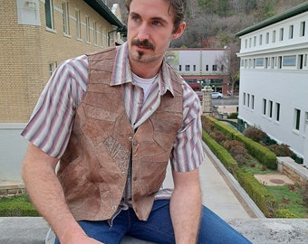 1980's Patchwork Vest with Pockets / Western Wear /Leather Patch Vest