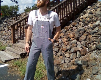 Roundhouse Striped Overalls/Pockets/ With Tags/ Dead stock 1990's