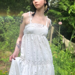 1960s / 1970s White Seersucker Sundress w/ Crochet by ACT 1 New York image 9