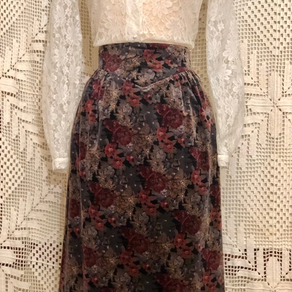 1970s Dark Floral Velvet Skirt