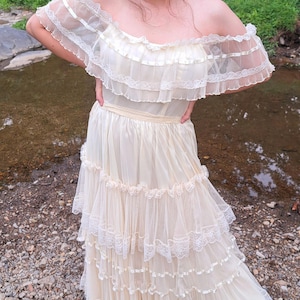 Early 1900&#39;&#39;s Edwardian Style /Wedding/Princess/Garden Dress/Teired/Sheer Lace/ Gunne Sax Style