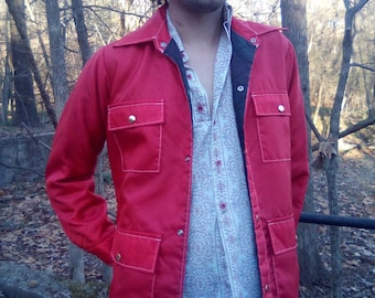 Walls Blizzard-Pruf  Insolated Snap Up Coat with Front Snap Pockets/ 1980's Fire Red