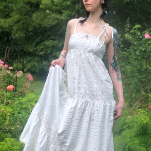 1960s / 1970s White Seersucker Sundress w/ Crochet by ACT 1 New York image 4