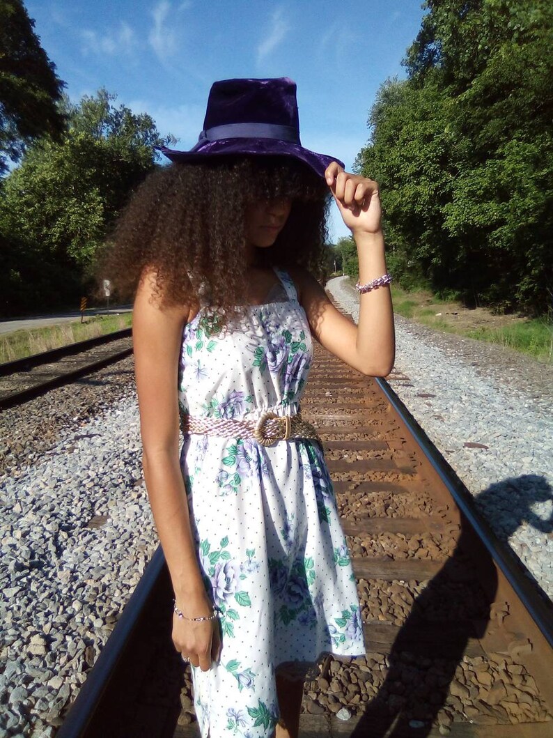 The Paris Boutique Velvet Violet / 1950's/60's Floppy Brim Hat/ Complete with Matching Ribbon Decor image 6