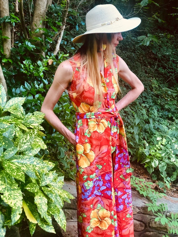 Hawaiian Flower Print 1960s / 1970s Palazzo Resort Wear