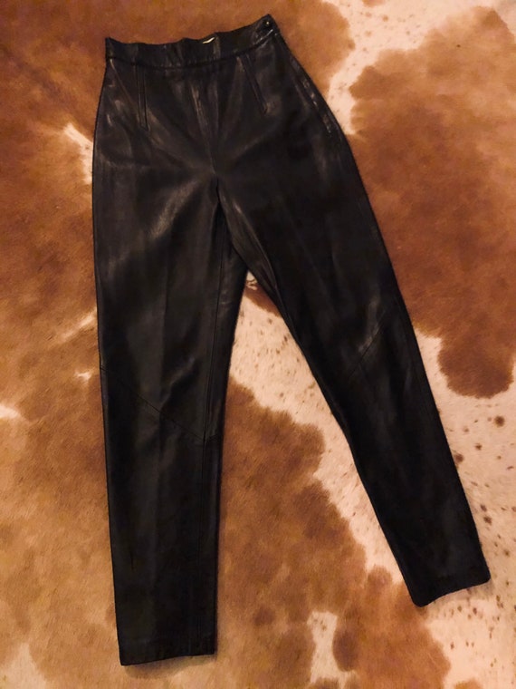 Black Leather Tapered 1980s EREZ Pants - image 6