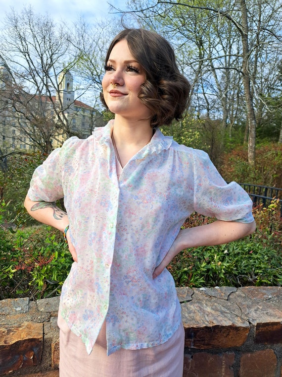 Floral Baby Doll Button Down Blouse/ 1980s - image 5