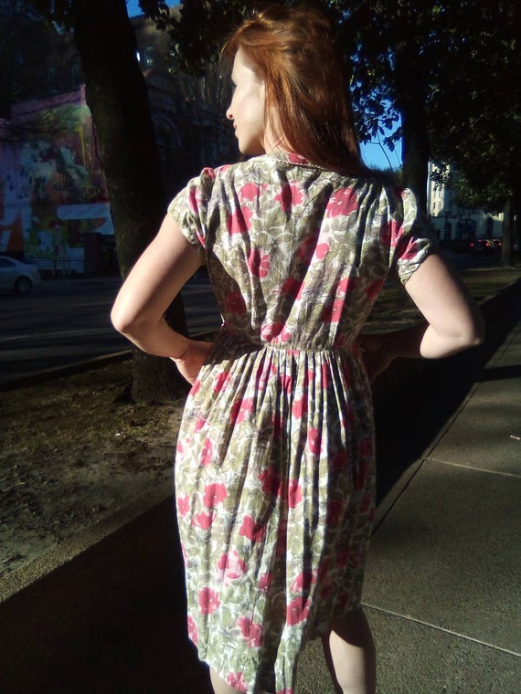 1950's Mode O' Day Pocket Dress/ Floral and Leaf … - image 4