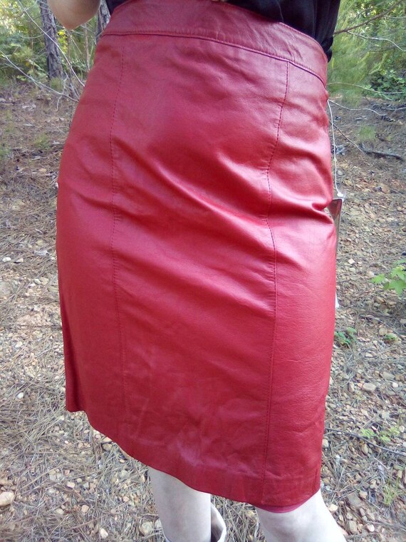 Red Leather Pencil Skirt /David Benjamin/80's/90'… - image 3