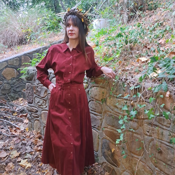 Corduroy Dress Burgundy Button Down Dress Capri Burgundy Corduroy Mini  Belted Shirt Dress  Model Mannequin