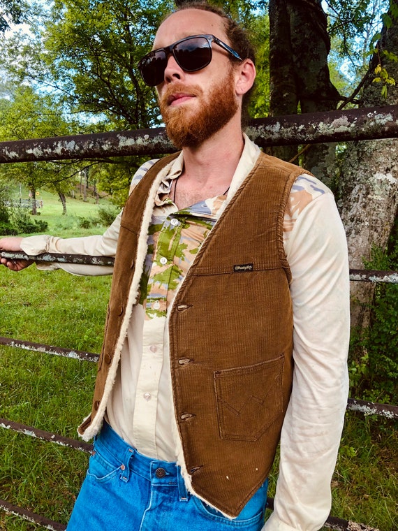 Wrangler Brown Corduroy & Sherpa Vest - Etsy Wrangler Brown Corduroy & Sherpa Vest - Etsy