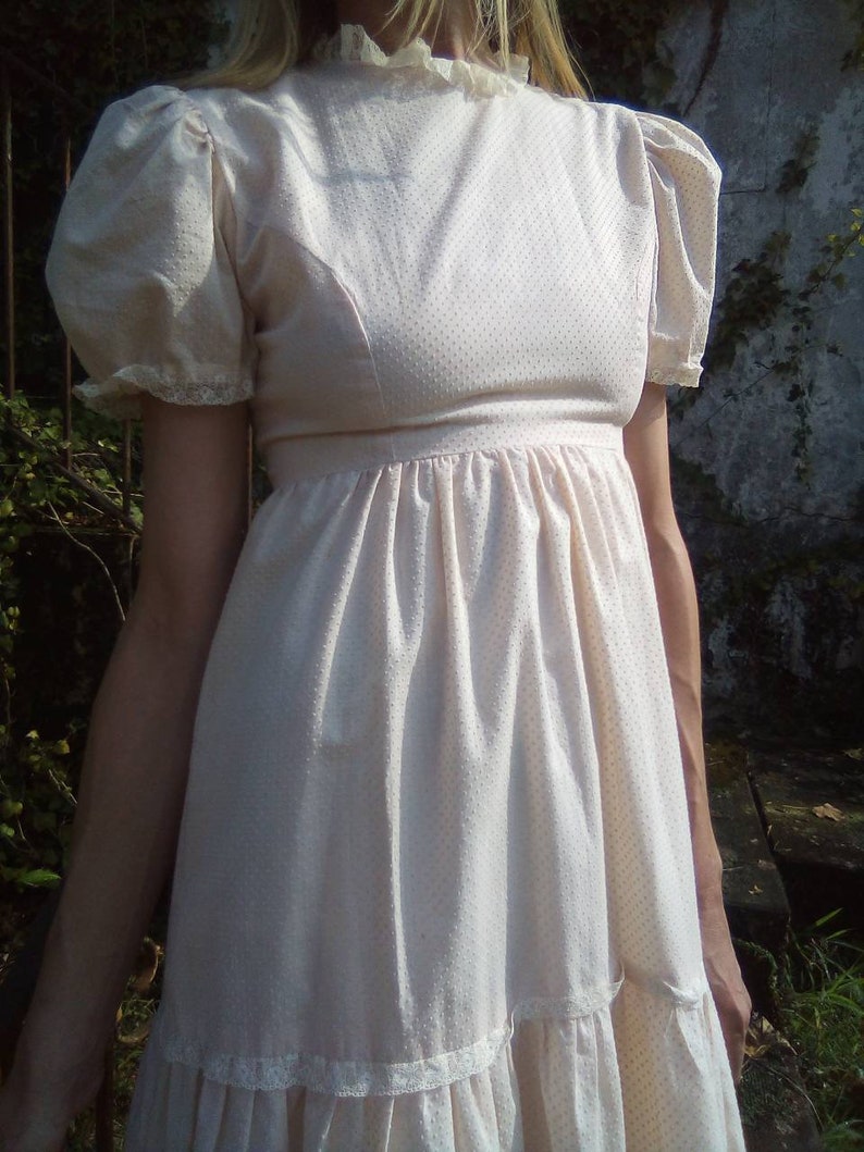 Baby Doll 1980er Kleid/Handgemachtes Vintage Kleid mit Spitzenkragen/Reißverschluss am Rücken Bild 3