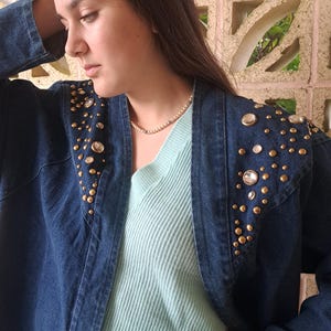 Chaqueta vaquera / Chaqueta blazer deslumbrante de los años 80 / Bolsillos delanteros grandes